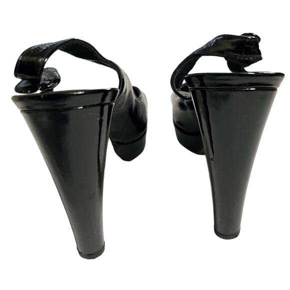 STUART WEITZMAN Platform Patent Leather Pumps Peep Toe Slingback Block Heels 8.5 - Picture 4 of 13